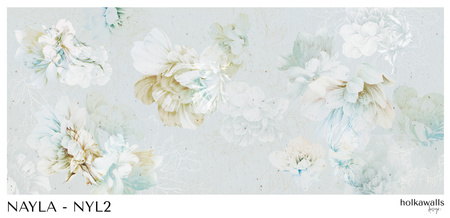 Tapeta winylowa struktura płótna kwiaty peonie rybki niebieska - NAYLA blue (underwater)