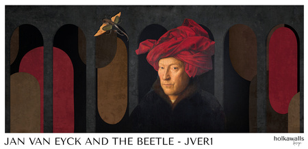 Tapeta winylowa struktura płótna obraz olejny - JAN VAN EYCK & THE BEETLE (red)