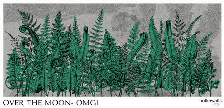 Tapeta winylowa struktura płótna liście paproci księzyc - OVER THE MOON green