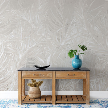 Tapeta winylowa struktura płótna liście tropikalne beżowa - FLORAL beige