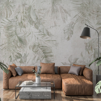 Tapeta winylowa struktura płótna liście tropikalne zielona - KAMARA color (rustic)