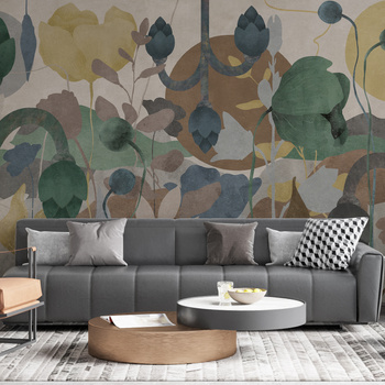 Tapeta winylowa struktura płótna roślinna kolorowa - DREAM ON in color