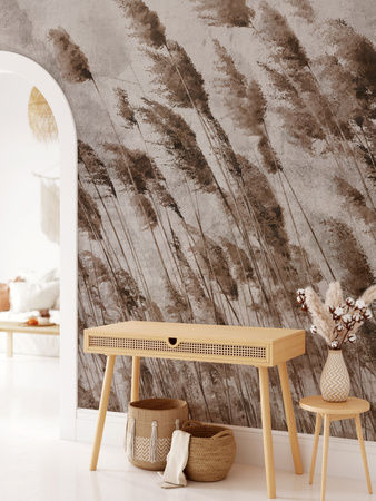 Tapeta winylowa struktura płótna trawy kolorowa - ZEPHYR sepia