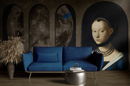 Tapeta winylowa struktura płótna malarstwo księżyc - GIRL WITH BUTTERFLIES (moon)