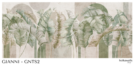 Tapeta winylowa struktura płótna liście tropikalne - GIANNI Arch (green)