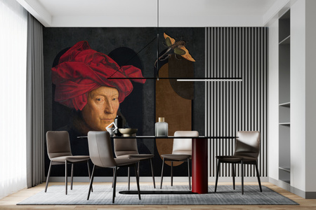 Tapeta winylowa struktura płótna obraz olejny - JAN VAN EYCK & THE BEETLE (red)