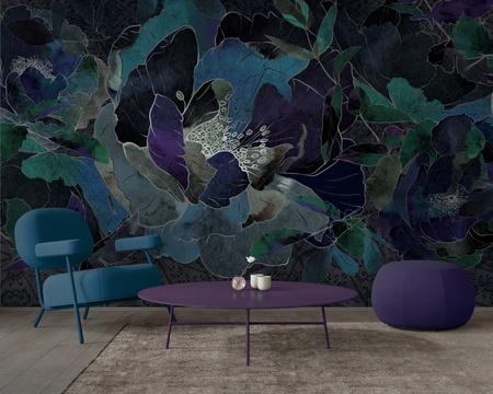 Tapeta winylowa struktura płótna kwiaty granatowa - SECRETO blue