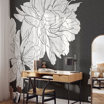 Tapeta winylowa struktura płótna kwiaty kropki czarno-biała - WHAT'S THE POINT black (polka dots)