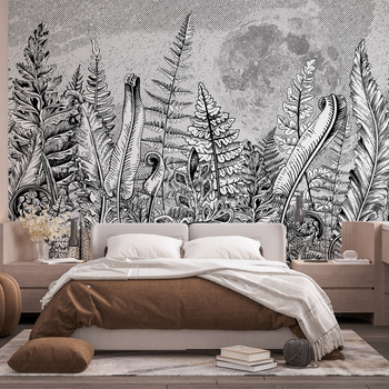 Tapeta winylowa struktura płótna liście paproci księzyc - OVER THE MOON white