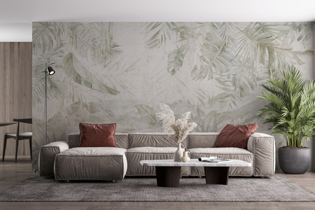 Tapeta winylowa struktura płótna tropikalne liście zielona - KAMARA color (landscape)