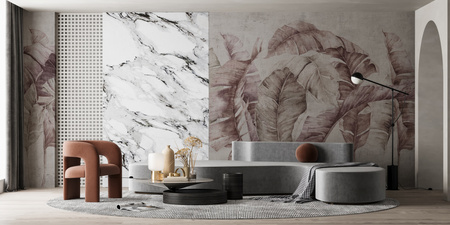 Tapeta winylowa struktura płótna liście tropikalne - GIANNI Simple (pink)