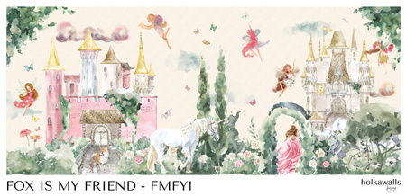 Tapeta winylowa struktura płótna dziecięca kolorowa bajkowa księzniczka - FOX IS MY FRIEND beige