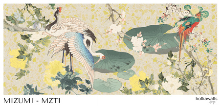 Tapeta winylowa struktura płótna żurawie orientalna kolorowa - MIZUMI terazzo