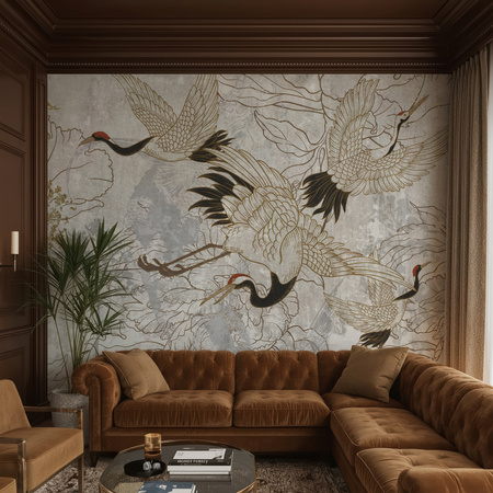 Tapeta winylowa struktura płótna żurawie orientalna kolorowa - NANAMI pure