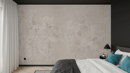 Tapeta winylowa struktura płótna gałązki i liście écru - TAMAMI (light)