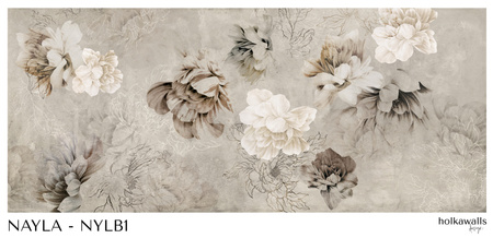 Tapeta winylowa struktura płótna kwiaty peonie rybki beżowa - NAYLA beige (flowers)