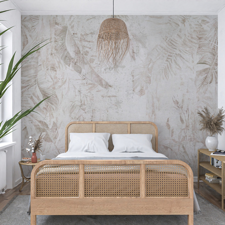 Tapeta winylowa struktura płótna tropikalne liście beżowa - KAMARA beige (rustic)