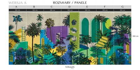 Tapeta winylowa struktura płótna tropikalna architektura kolorowa - OASIS blue