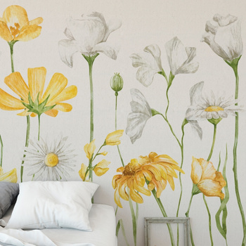 Tapeta winylowa struktura płótna kwiaty żółte łąka  - AUDREY yellow (simple)