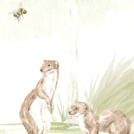 Tapeta winylowa struktura płótna dziecięca kolorowa las zwierzęta - BEAR SAYS HELLO! pastel