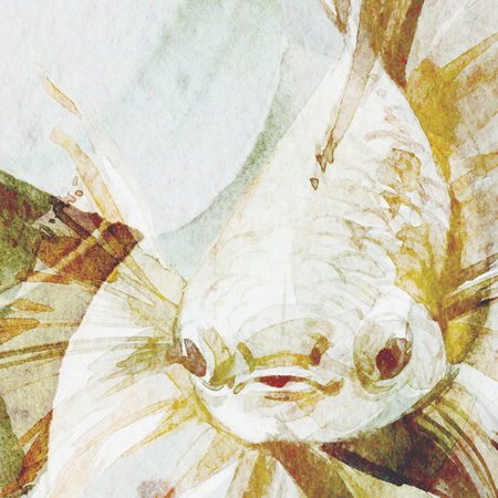 Tapeta winylowa struktura płótna kwiaty peonie rybki niebieska - NAYLA blue (underwater)