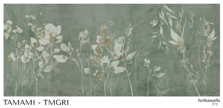 Tapeta winylowa struktura płótna gałązki i liście zielona - TAMAMI (green)