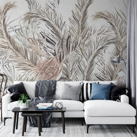 Tapeta winylowa struktura płótna liście tropikalne pastelowa - FLORAL pastel