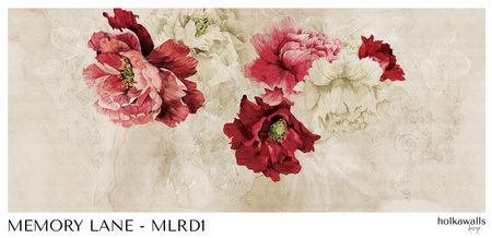 Tapeta winylowa struktura płótna kwiaty peonie czerwona - MEMORY LANE red (decor)