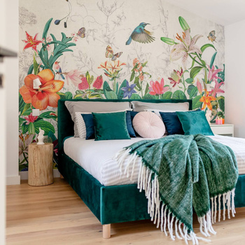 Tapeta winylowa struktura płótna kolorowa kwiatowa łąka motyle - FLOWER POWER