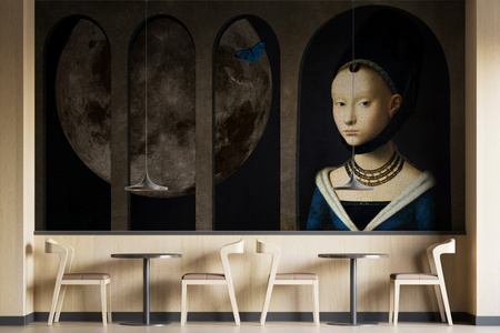 Tapeta winylowa struktura płótna malarstwo księżyc - GIRL WITH BUTTERFLIES (moon)