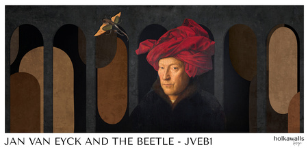 Tapeta winylowa struktura płótna obraz olejny - JAN VAN EYCK & THE BEETLE (brown)
