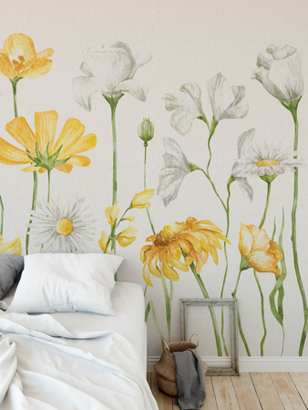 Tapeta winylowa struktura płótna kwiaty żółte łąka - AUDREY yellow (simple)