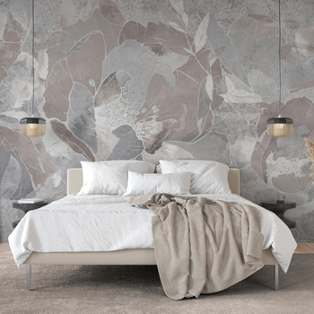 Tapeta winylowa struktura płótna kwiaty beżowa - SECRETO light