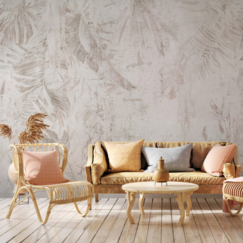 Tapeta winylowa struktura płótna tropikalne liście beżowa - KAMARA beige (rustic)