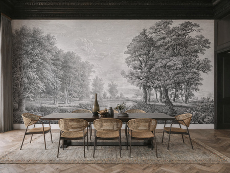 Tapeta winylowa struktura płótna widok czarno-biała - LUNDBY (gray)