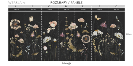 Tapeta winylowa struktura płótna kolorowa kwiatowa łąka czarne tło - DARCY dark (butterflies)
