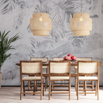 Tapeta winylowa struktura płótna tropikalne liście czarno-biała - KAMARA  gray (landscape)