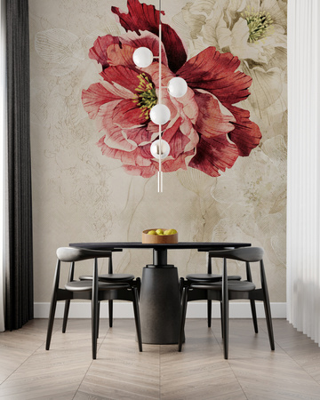 Tapeta winylowa struktura płótna kwiaty peonie czerwona - MEMORY LANE red (decor)