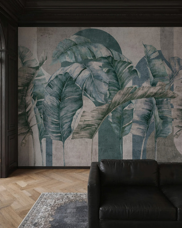 Tapeta winylowa struktura płótna liście tropikalne - GIANNI Arch (turquoise)