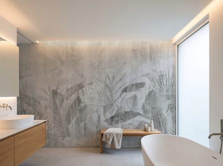 Tapeta winylowa struktura płótna liście tropikalne - MAUI (gray)