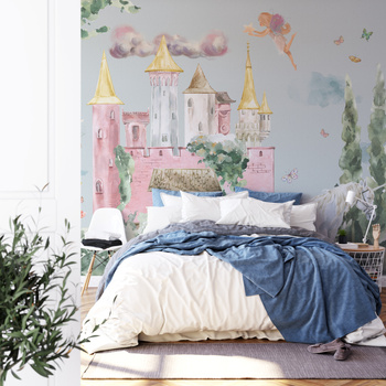 Tapeta winylowa struktura płótna dziecięca kolorowa bajkowa księzniczka - FOX IS MY FRIEND blue