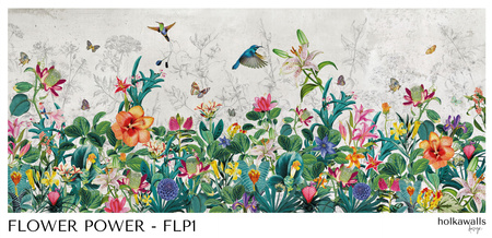 Tapeta winylowa struktura płótna kolorowa kwiatowa łąka motyle - FLOWER POWER