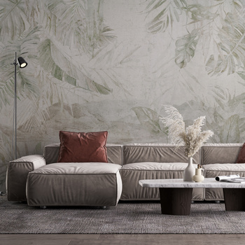 Tapeta winylowa struktura płótna tropikalne liście zielona - KAMARA color (landscape)