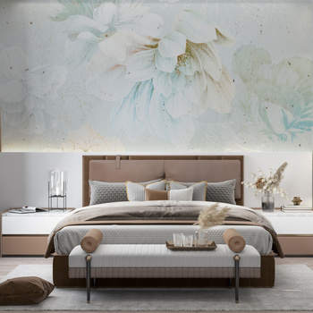 Tapeta winylowa struktura płótna kwiaty peonie niebieska - NAYLA blue (flowers)