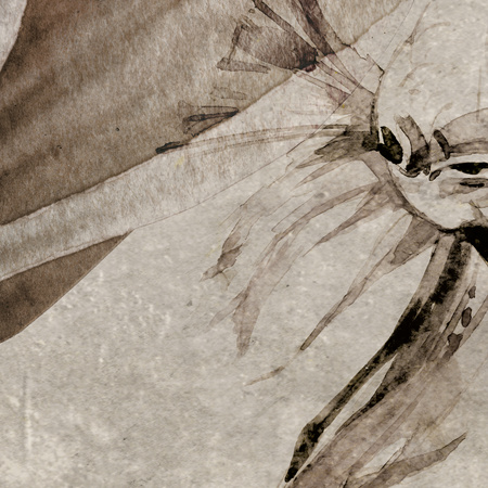 Tapeta winylowa struktura płótna kwiaty peonie rybki beżowa - NAYLA beige (underwater)