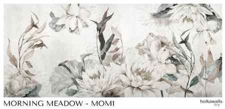 Tapeta winylowa struktura płótna liście lilie beżowa zielona - MORNING MEADOW decor