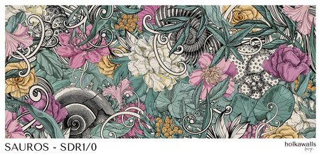 Tapeta winylowa struktura płótna kwiaty graffiti kolorowa - SAUROS pink (fossil)