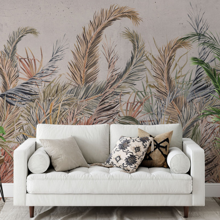 Tapeta winylowa struktura płótna liście tropikalne kolorowa - FLORAL elegant