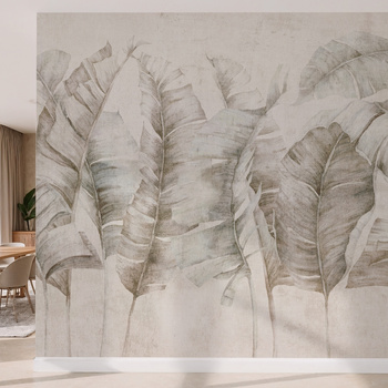 Tapeta winylowa struktura płótna liście tropikalne - GIANNI Simple (beige)