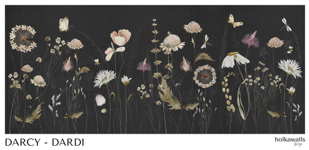 Tapeta winylowa struktura płótna kolorowa kwiatowa łąka czarne tło - DARCY dark (butterflies)